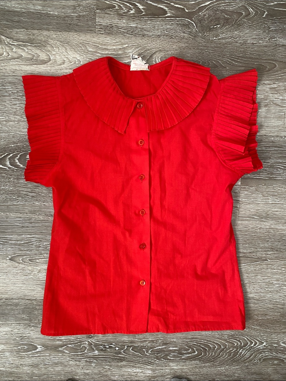 Sweet Baby Jane Bright Red Pleated-Collar Button Blouse